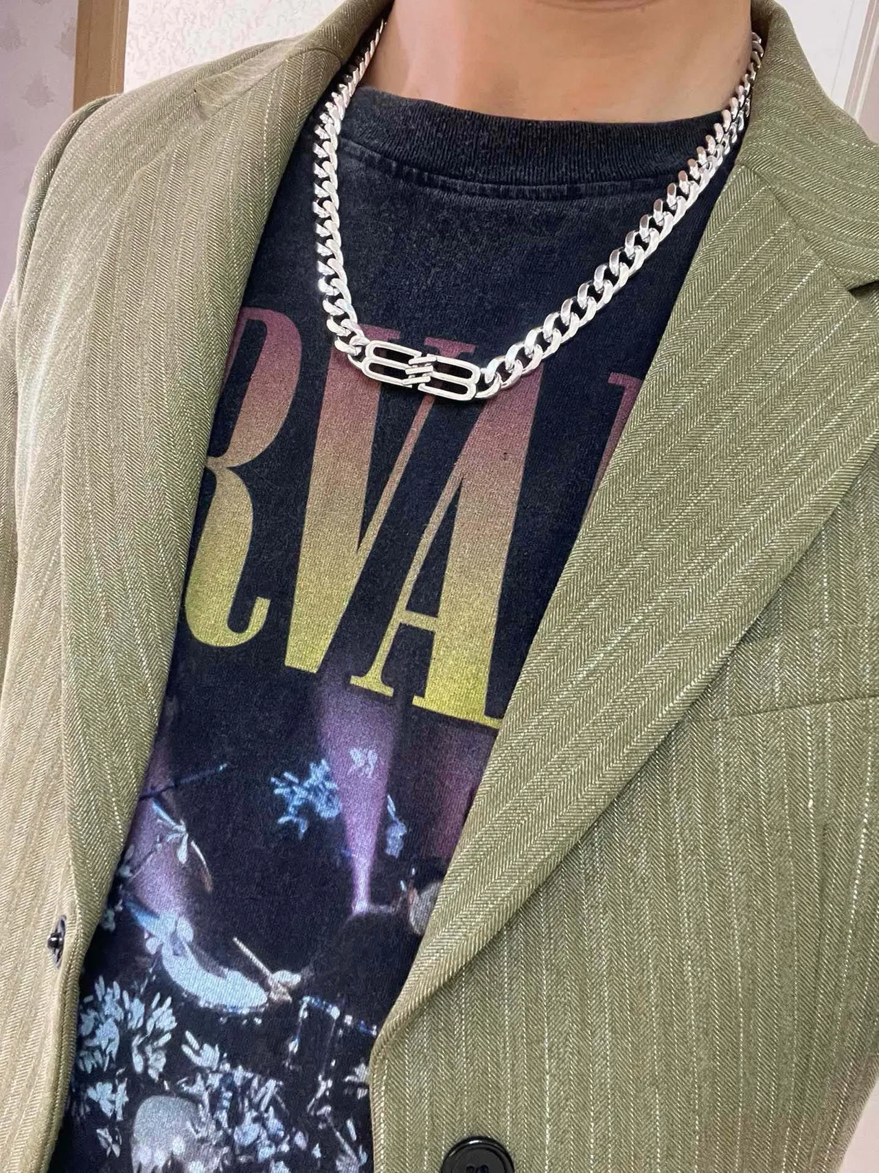 Balenciaga BB Logo Curb Chain Silver Necklace 2