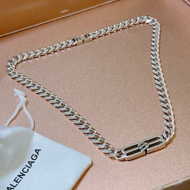 Balenciaga BB Logo Curb Chain Silver Necklace 3