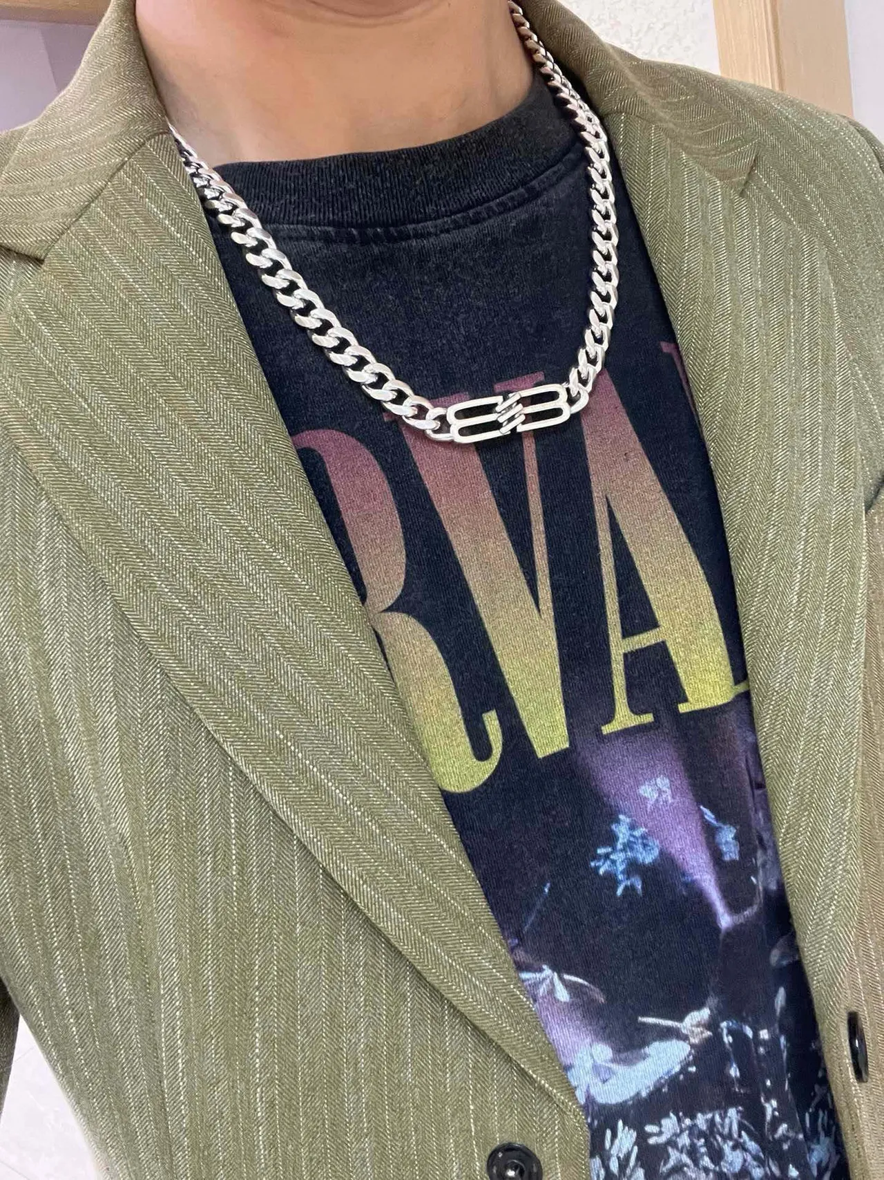 Balenciaga BB Logo Curb Chain Silver Necklace 5
