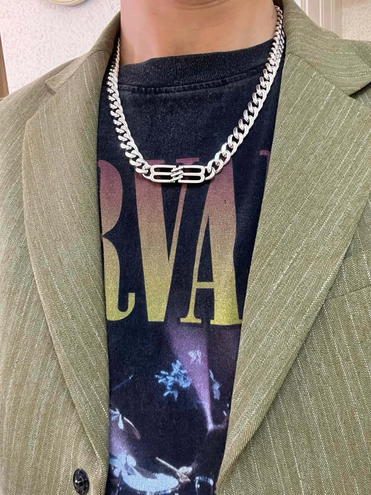 Balenciaga BB Logo Curb Chain Silver Necklace 8