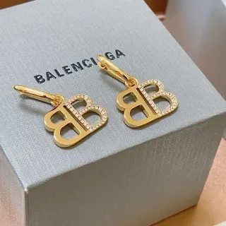 Balenciaga BB Logo Pendientes Pavé-Crystal Dorados Colgantes