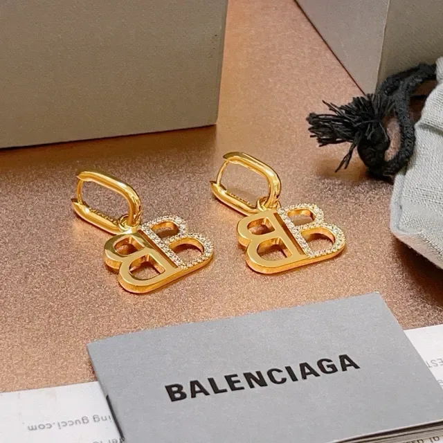Balenciaga BB Logo Boucles d'Oreilles Pavé-Crystal Dorées Pendantes 3