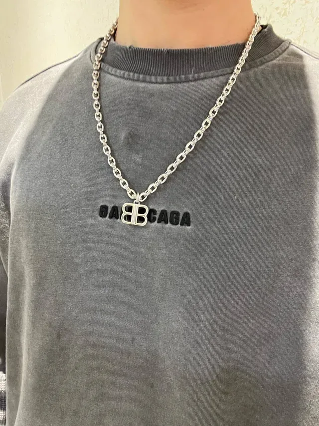 Collier Balenciaga BB Argent Chaîne à maillons lourds Pendentif logo découpé 2