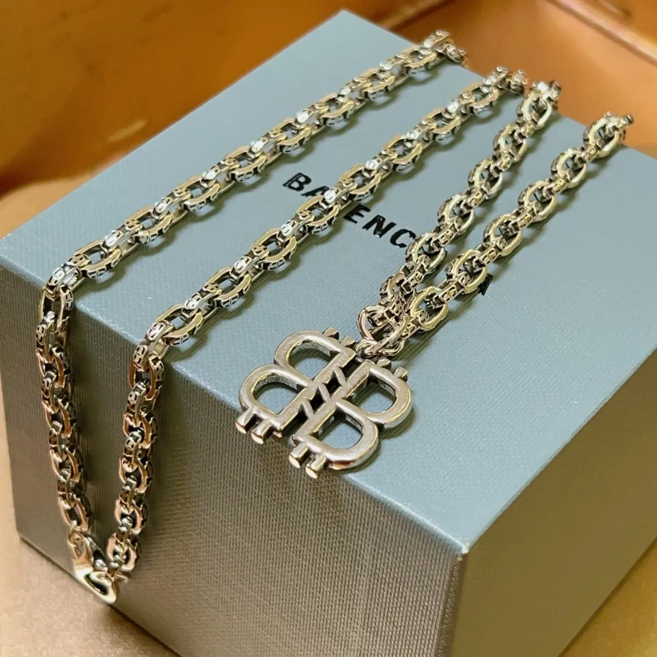 Balenciaga BB Necklace Silver Oval-Link Chain Necklace 6