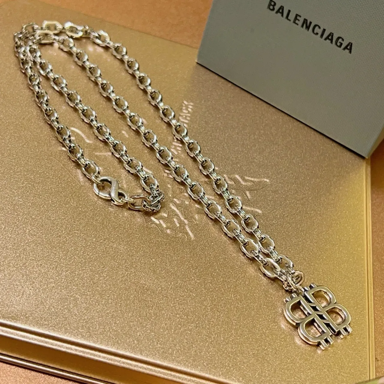 Balenciaga BB Necklace Silver Oval-Link Chain Necklace 7
