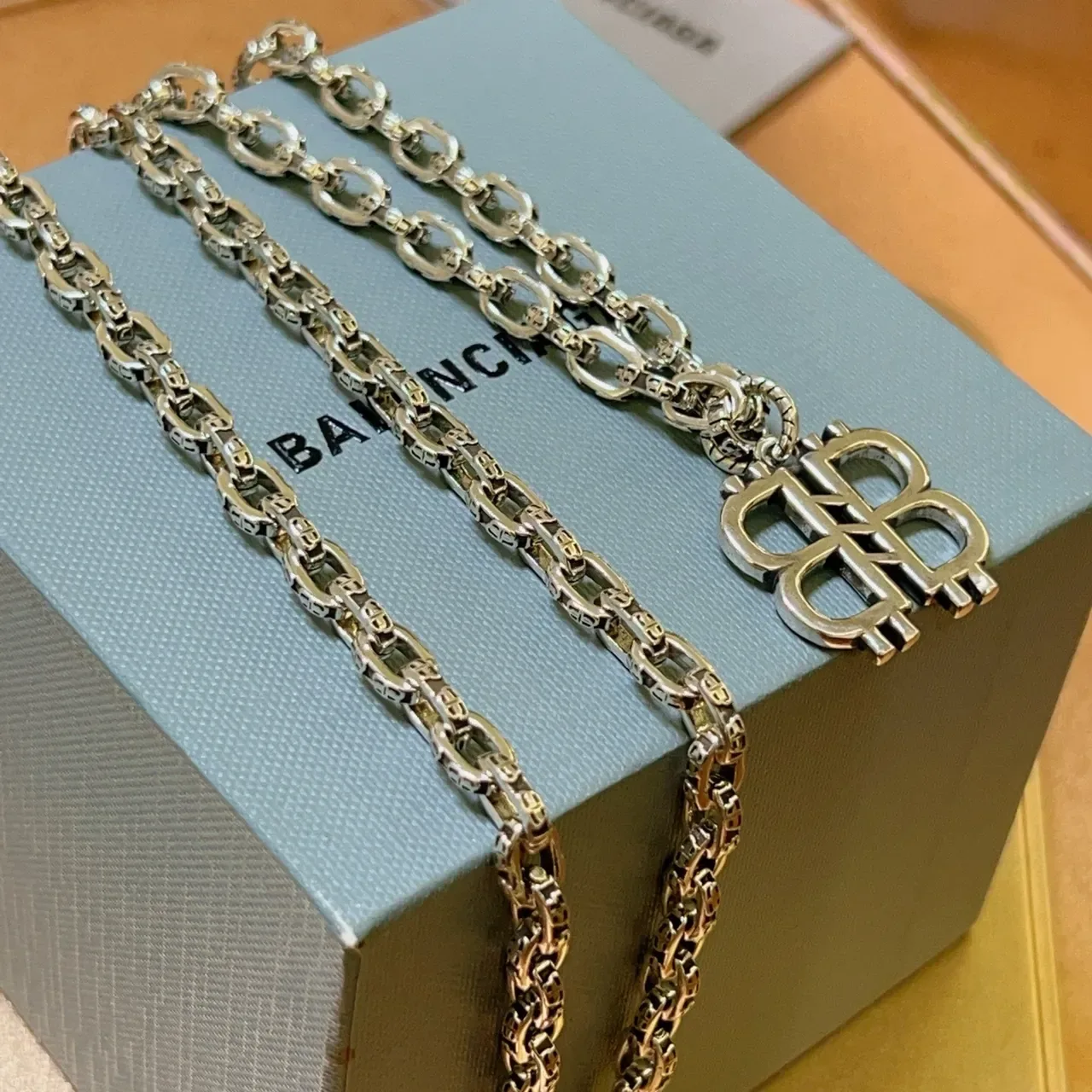 Balenciaga BB Necklace Silver Oval-Link Chain Necklace 9