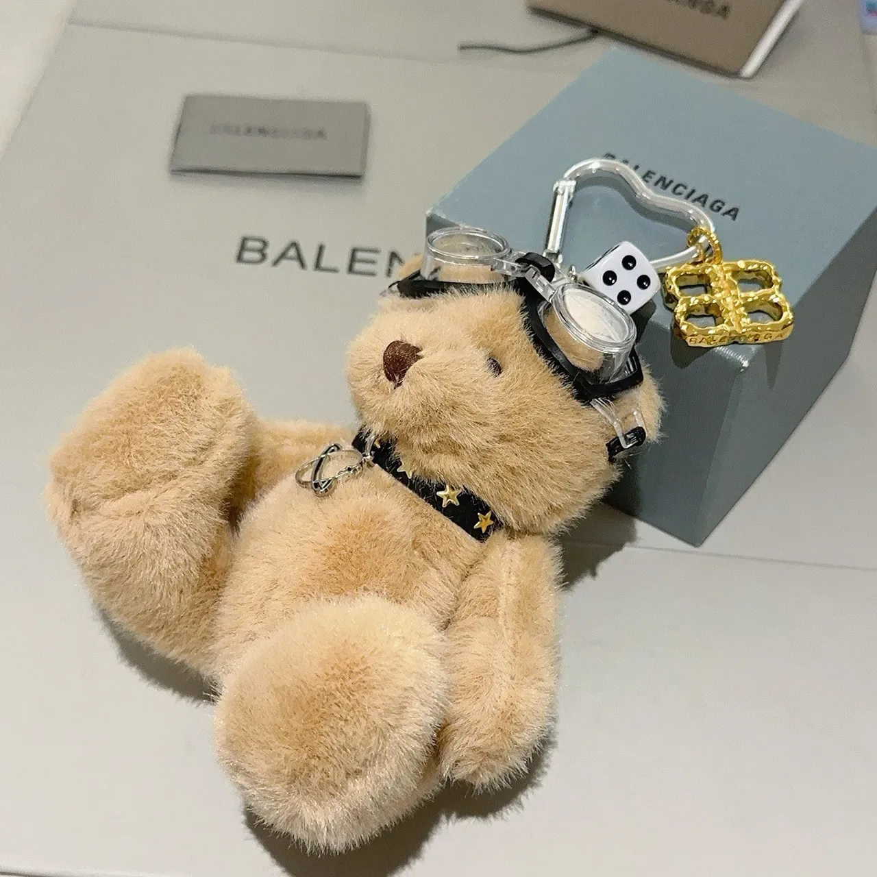 Balenciaga Beige Gold Plush Teddy Bear Aviator Goggles Handbag 3