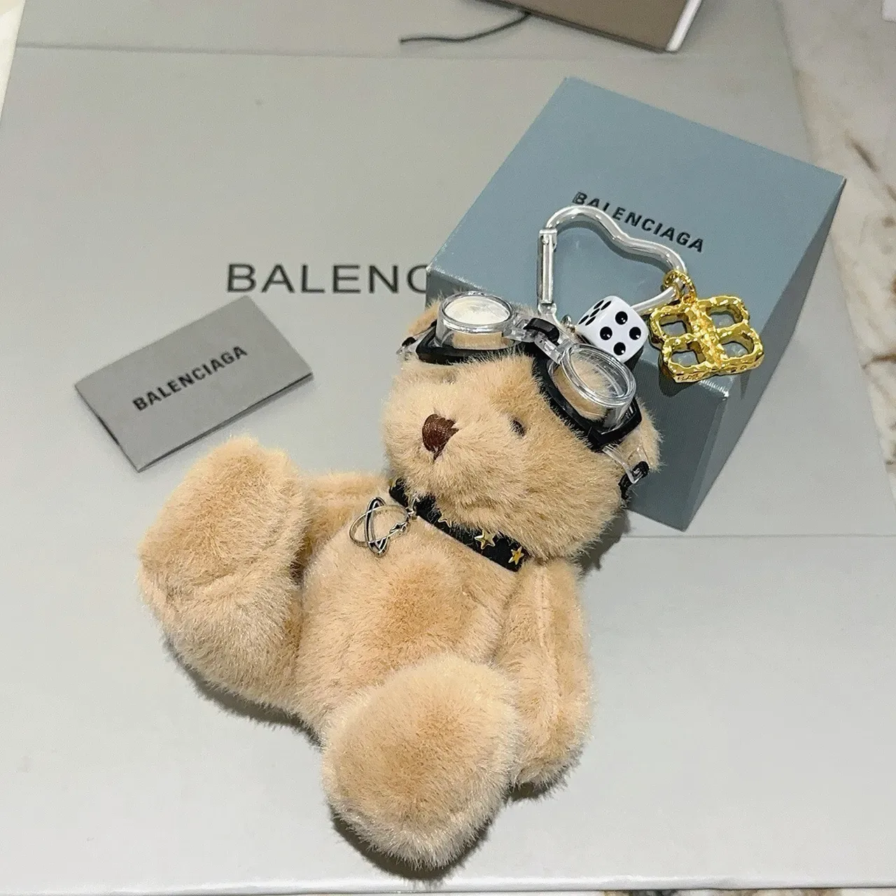Balenciaga Beige Gold Plush Teddy Bear Aviator Goggles Handbag 5