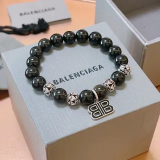 Balenciaga Double-B Pulsera con colgante Negra Plata Perlada Monograma
