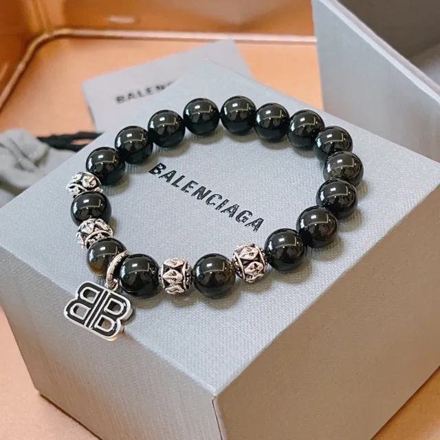 Balenciaga Double-B Pulsera con colgante Negra Plata Perlada Monograma 2