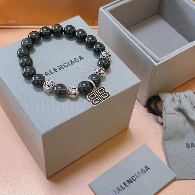 Balenciaga Double-B Pulsera con colgante Negra Plata Perlada Monograma 4