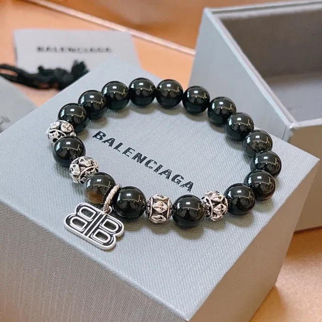 Balenciaga Double-B Pulsera con colgante Negra Plata Perlada Monograma 6