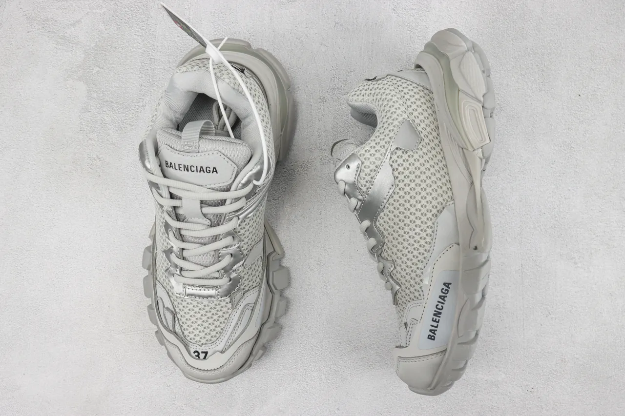 Balenciaga Gris Beige Malla Superior Suela Esculpida Chunky Sneakers 3