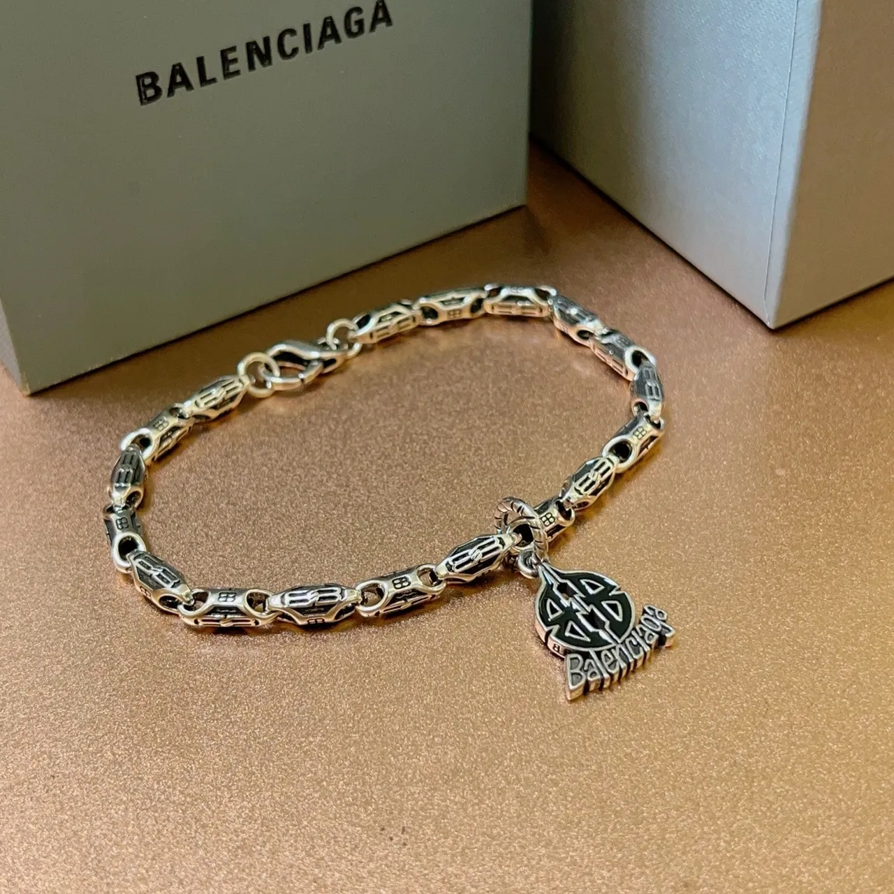 Balenciaga Logo Charm Link Chain Bracelet 2