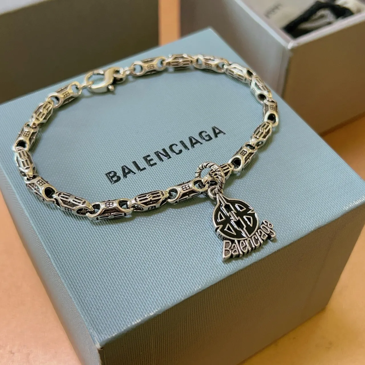 Balenciaga Logo Charm Link Chain Bracelet 3