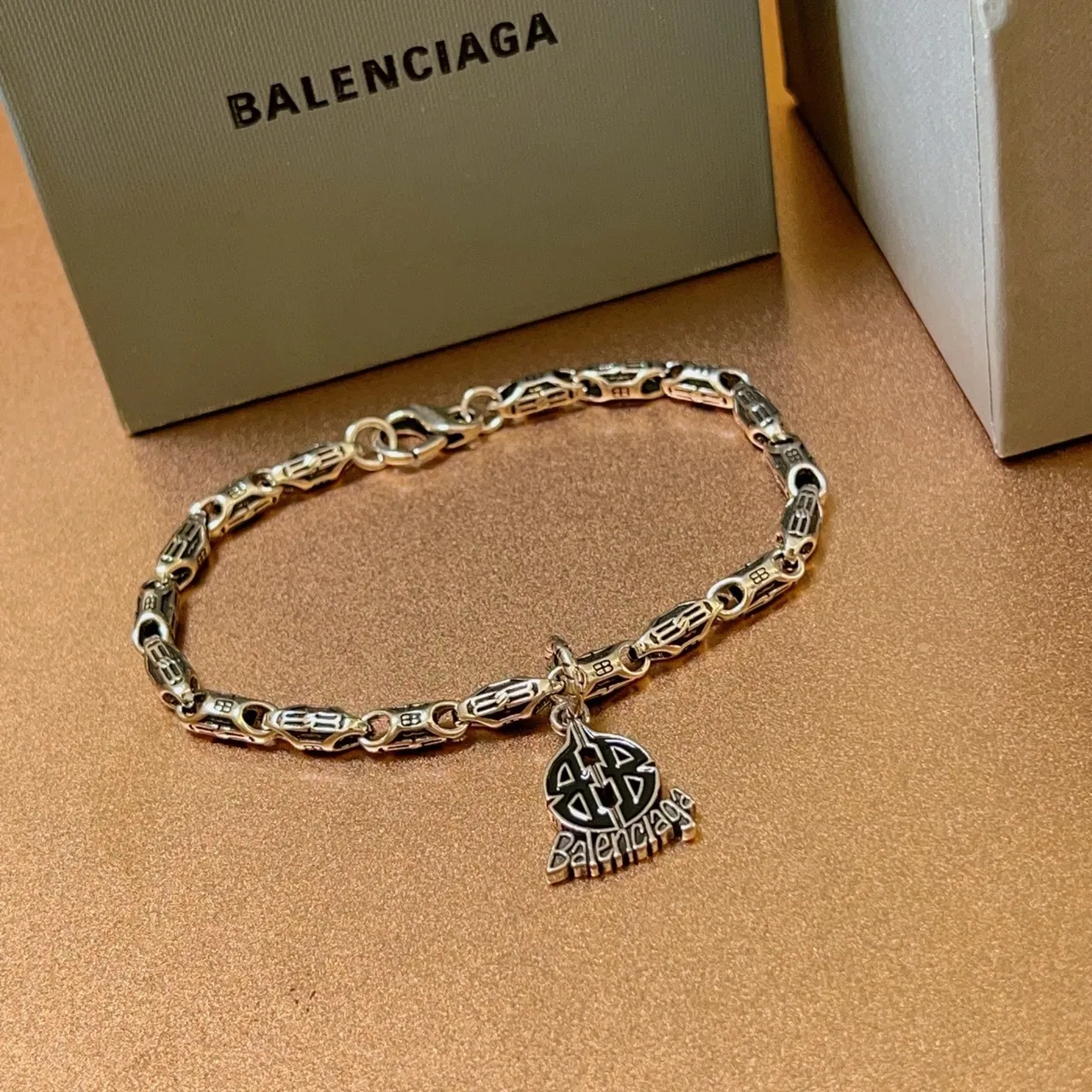 Balenciaga Logo Charm Link Chain Bracelet 6
