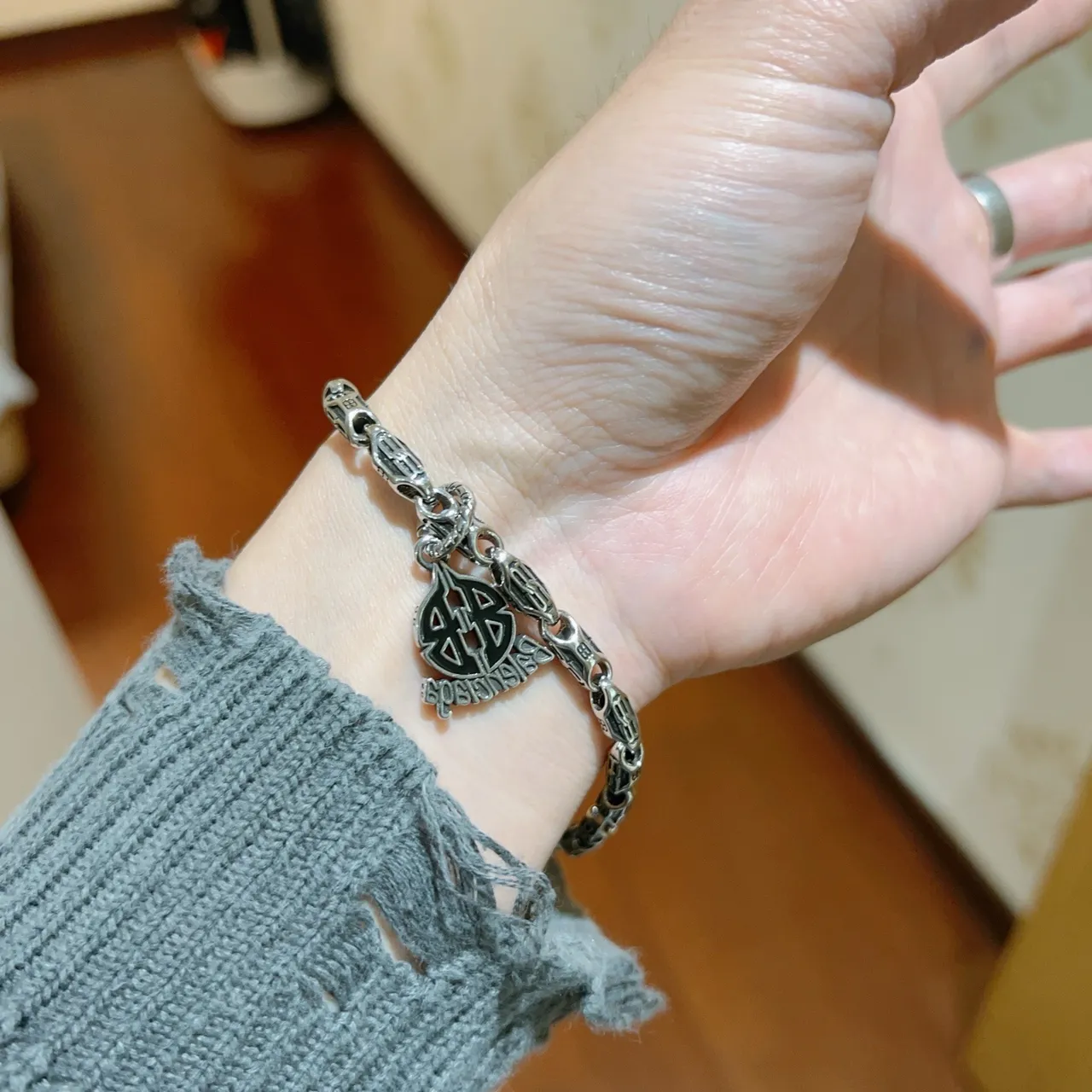 Balenciaga Logo Charm Link Chain Bracelet 7