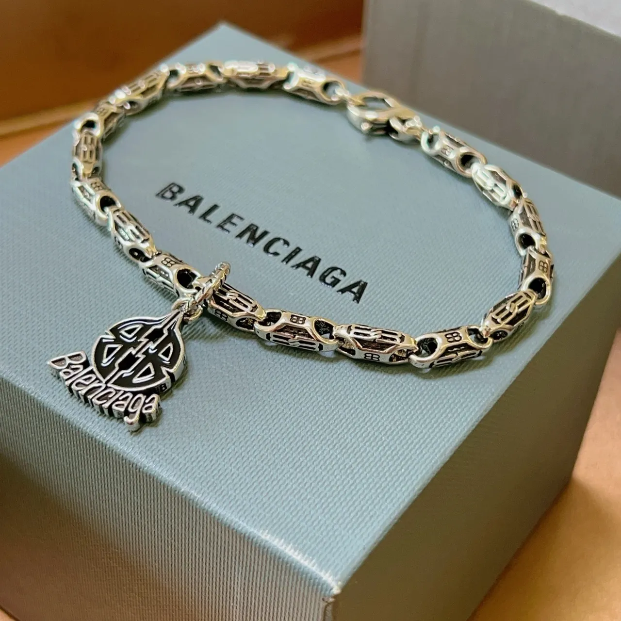 Balenciaga Logo Charm Link Chain Bracelet 9