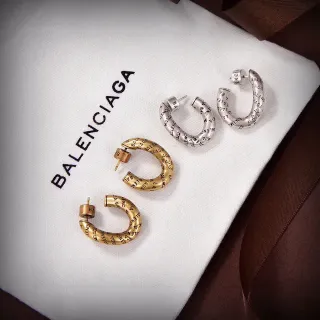 Balenciaga Logo-Print Hoop Aros Oro Plata C