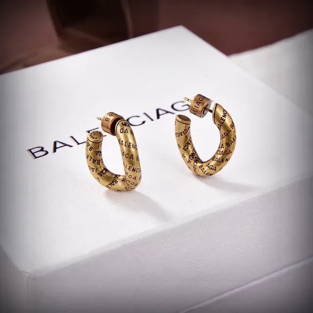 Balenciaga Logo-Print Hoop Boucles d'oreilles Or Argent C 2