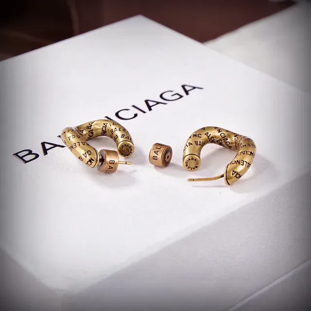 Balenciaga Logo-Print Hoop Boucles d'oreilles Or Argent C 3