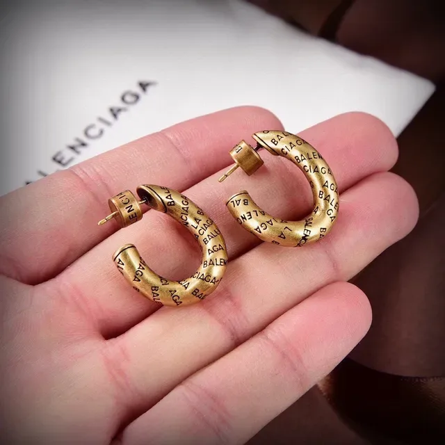 Balenciaga Logo-Print Hoop Boucles d'oreilles Or Argent C 4