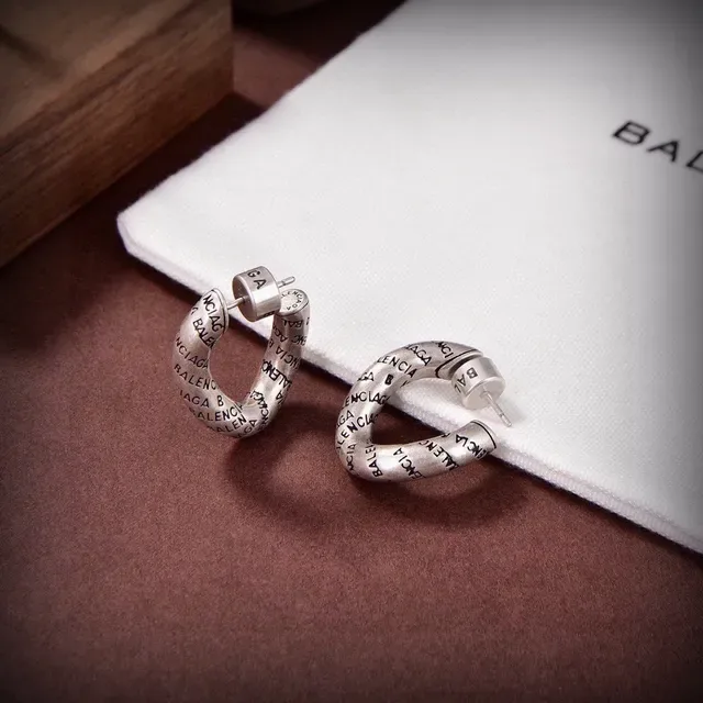 Balenciaga Logo-Print Hoop Boucles d'oreilles Or Argent C 5