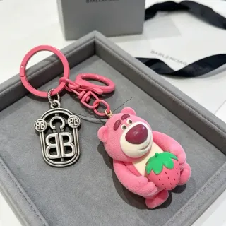Balenciaga Pink Silver Plush Bear Figurine Strawberry Motif Phone Case