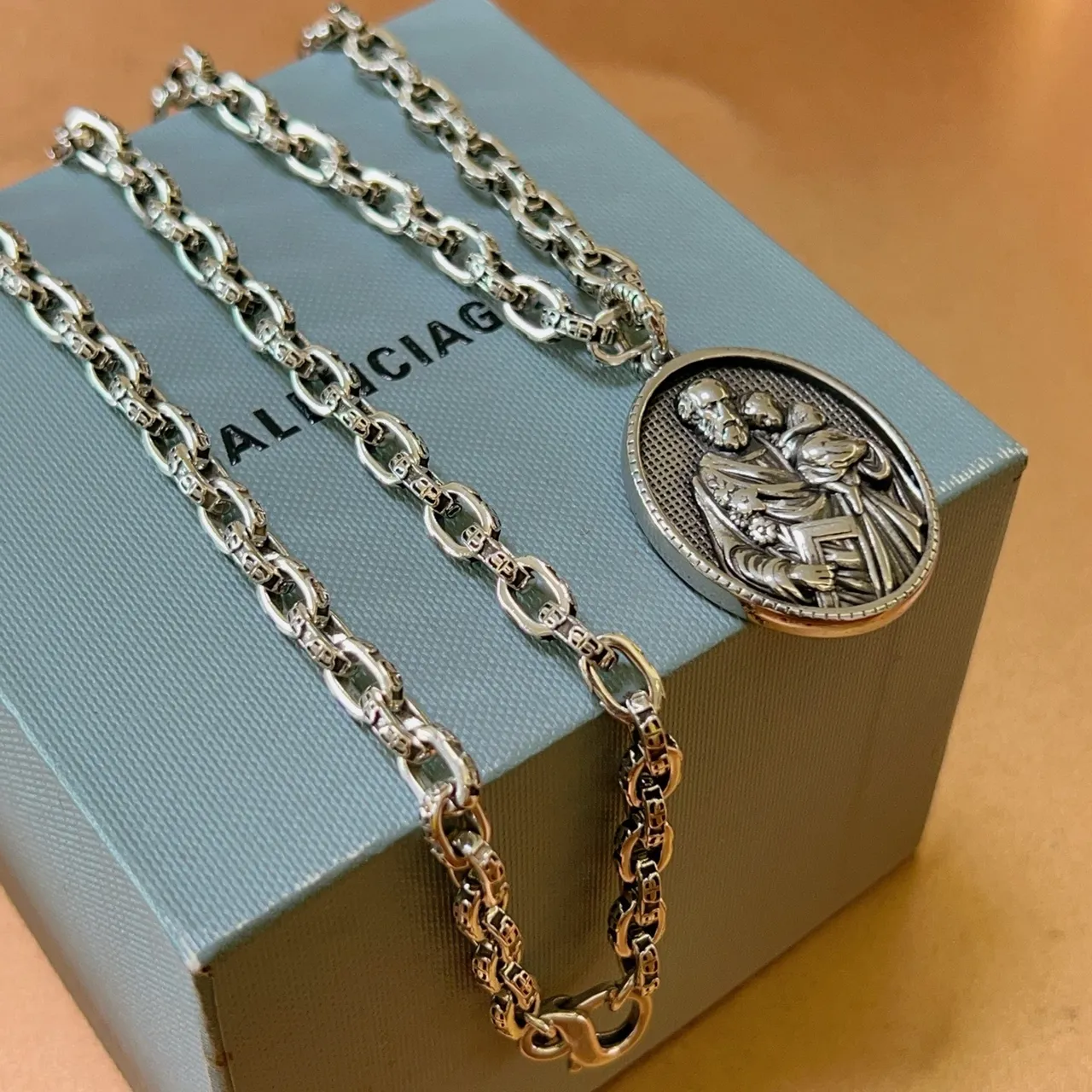 Balenciaga Religious Medallion Chunky Chain Necklace 4