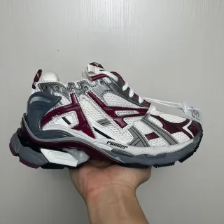 Balenciaga Runner White Burgundy Gray Chunky Sneakers