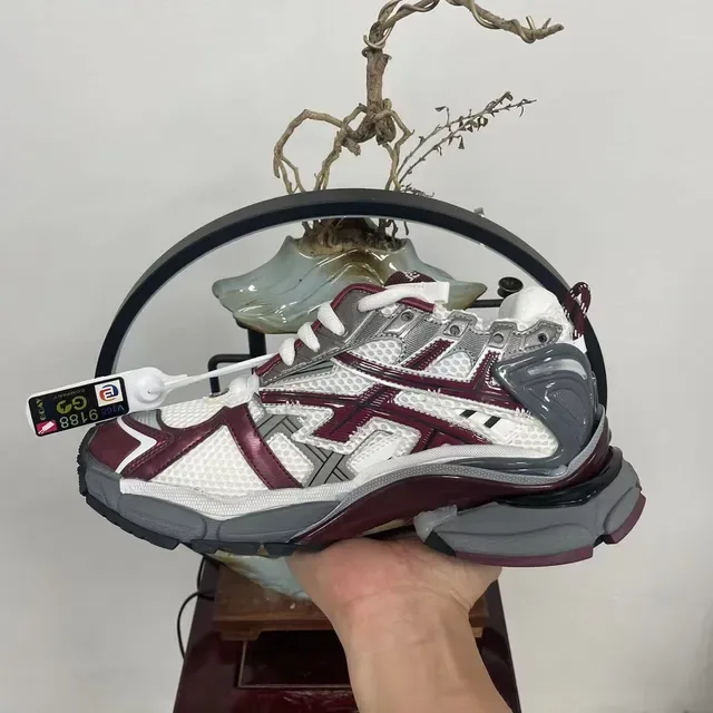 Balenciaga Runner أبيض بورجوندي رمادي أحذية كاجوال سميكة 5
