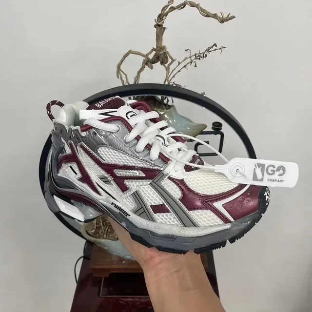 Balenciaga Runner أبيض بورجوندي رمادي أحذية كاجوال سميكة 6