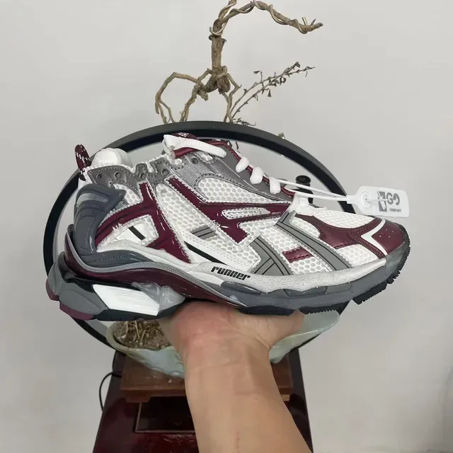 Balenciaga Runner أبيض بورجوندي رمادي أحذية كاجوال سميكة 7