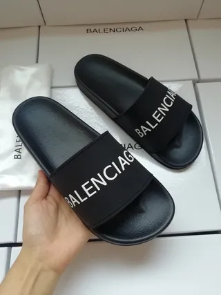 Balenciaga Slide Black Logo Strap Slippers 2