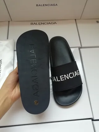 Balenciaga Slide Black Logo Strap Slippers 3