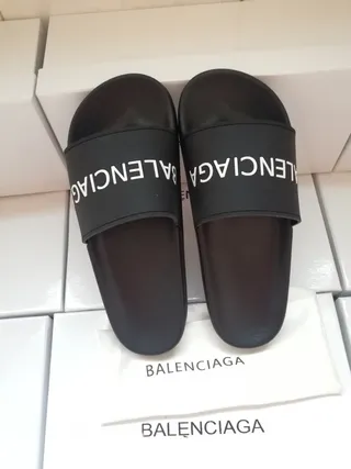 Balenciaga Slide Black Logo Strap Slippers 4