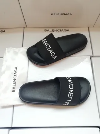 Balenciaga Slide Black Logo Strap Slippers 5