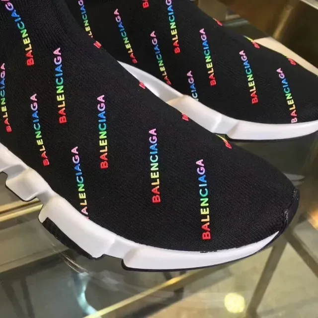 Balenciaga Speed Trainer حذاء رياضي أسود متعدد الألوان لوجو محبك أسلوب حياة 5