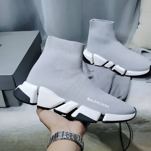 Balenciaga Speed Trainer Light Gray White Black Lifestyle Sneakers 3