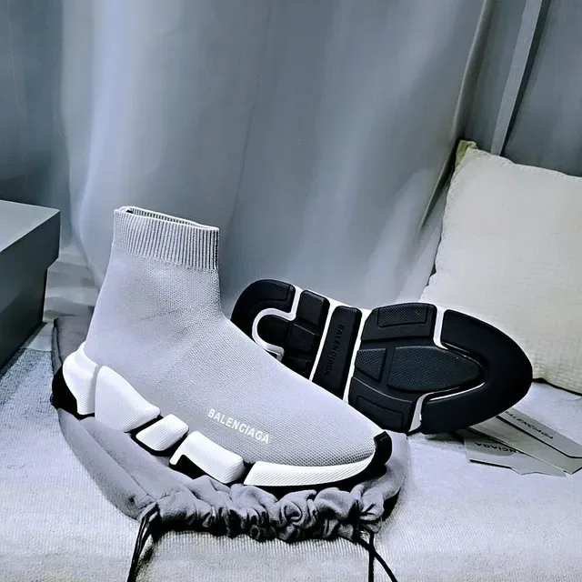 Balenciaga Speed Trainer Light Gray White Black Lifestyle Sneakers 6