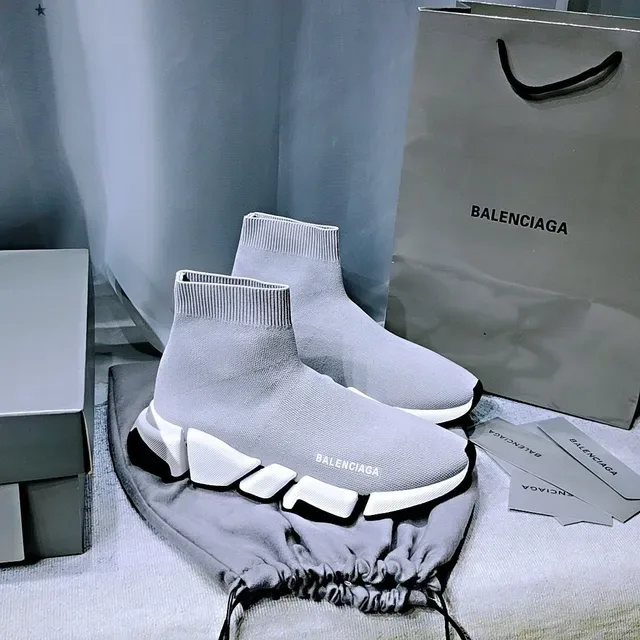 Balenciaga Speed Trainer Light Gray White Black Lifestyle Sneakers 8
