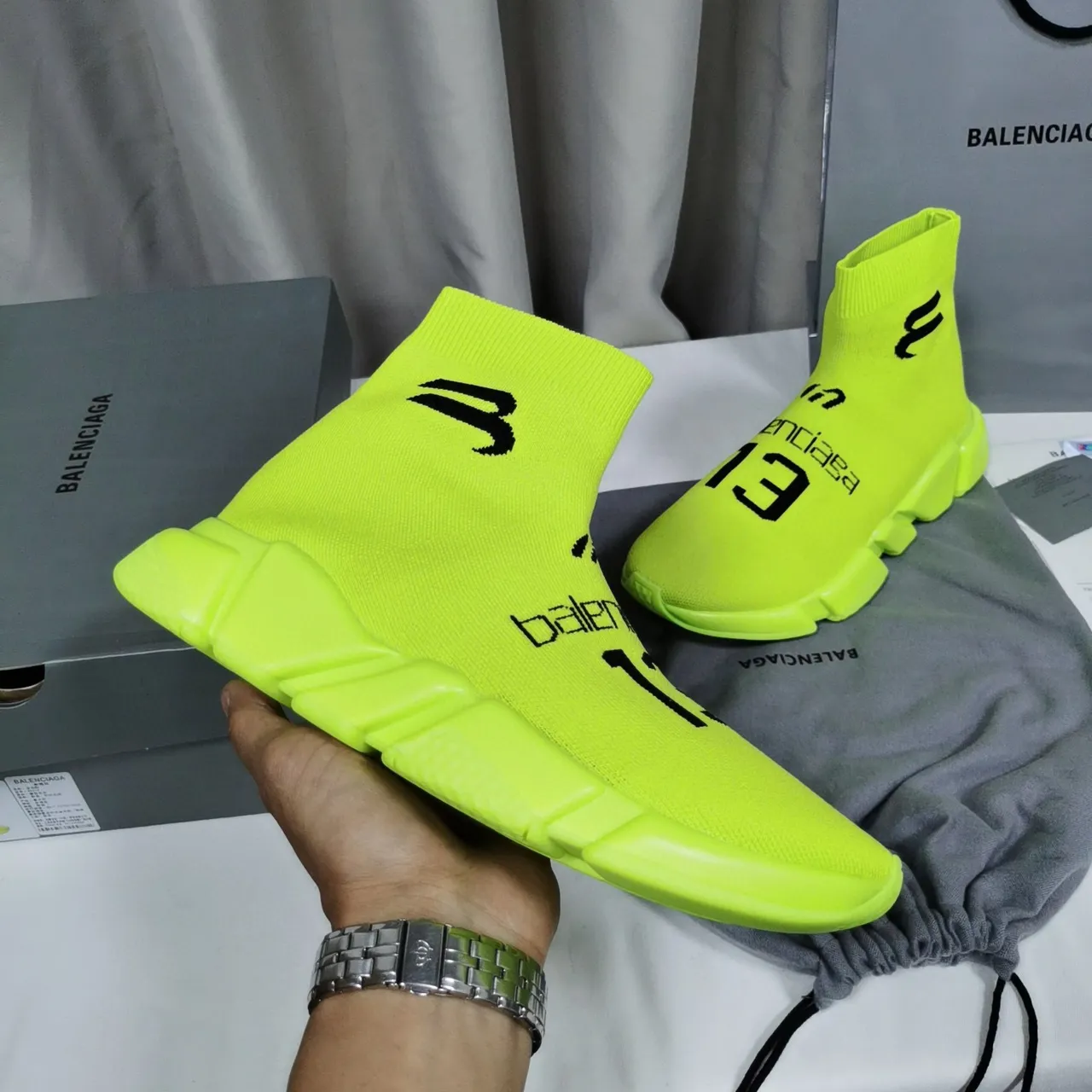 Balenciaga Speed Trainer Neon Lime Knit tênis lifestyle 3