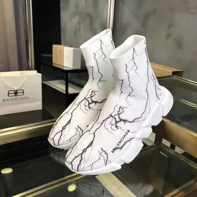 Balenciaga Speed Trainer Branco Preto Crackle Marble Tênis Lifestyle 2