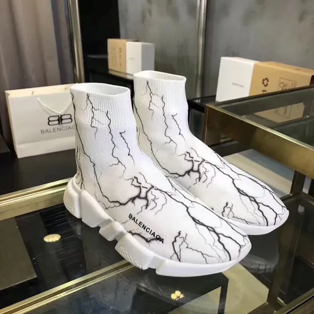 Balenciaga Speed Trainer Branco Preto Crackle Marble Tênis Lifestyle 3