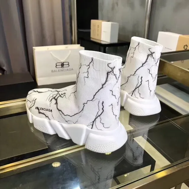 Balenciaga Speed Trainer Branco Preto Crackle Marble Tênis Lifestyle 5