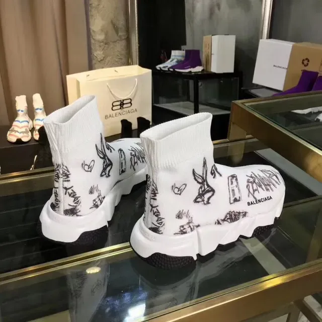 Balenciaga Speed Trainer Tênis lifestyle branco graffiti-print sem cadarços 3