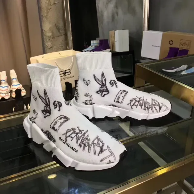 Balenciaga Speed Trainer Tênis lifestyle branco graffiti-print sem cadarços 5