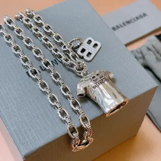 Balenciaga T-Shirt Pendant Silver Chain Necklace