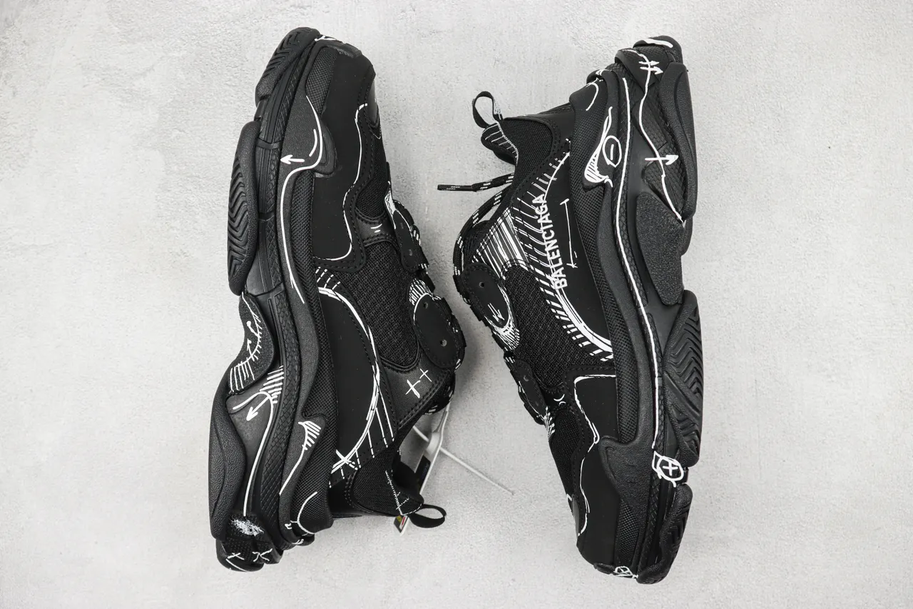 Balenciaga Track Black White Oversized Sole Line-Art Graphics Chunky Sneakers 2