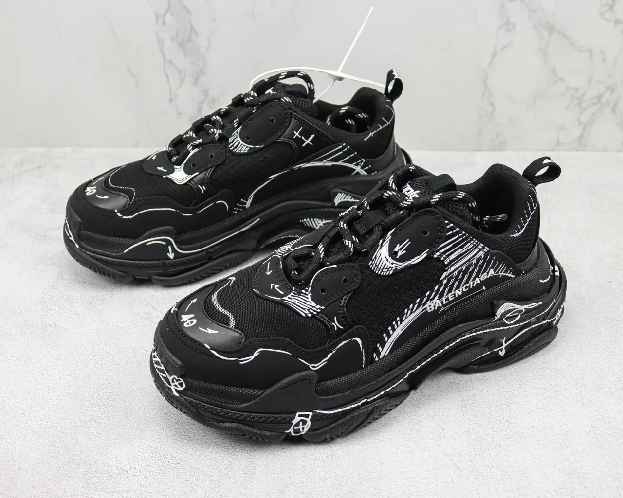 Balenciaga Track Black White Oversized Sole Line-Art Graphics Chunky Sneakers 4